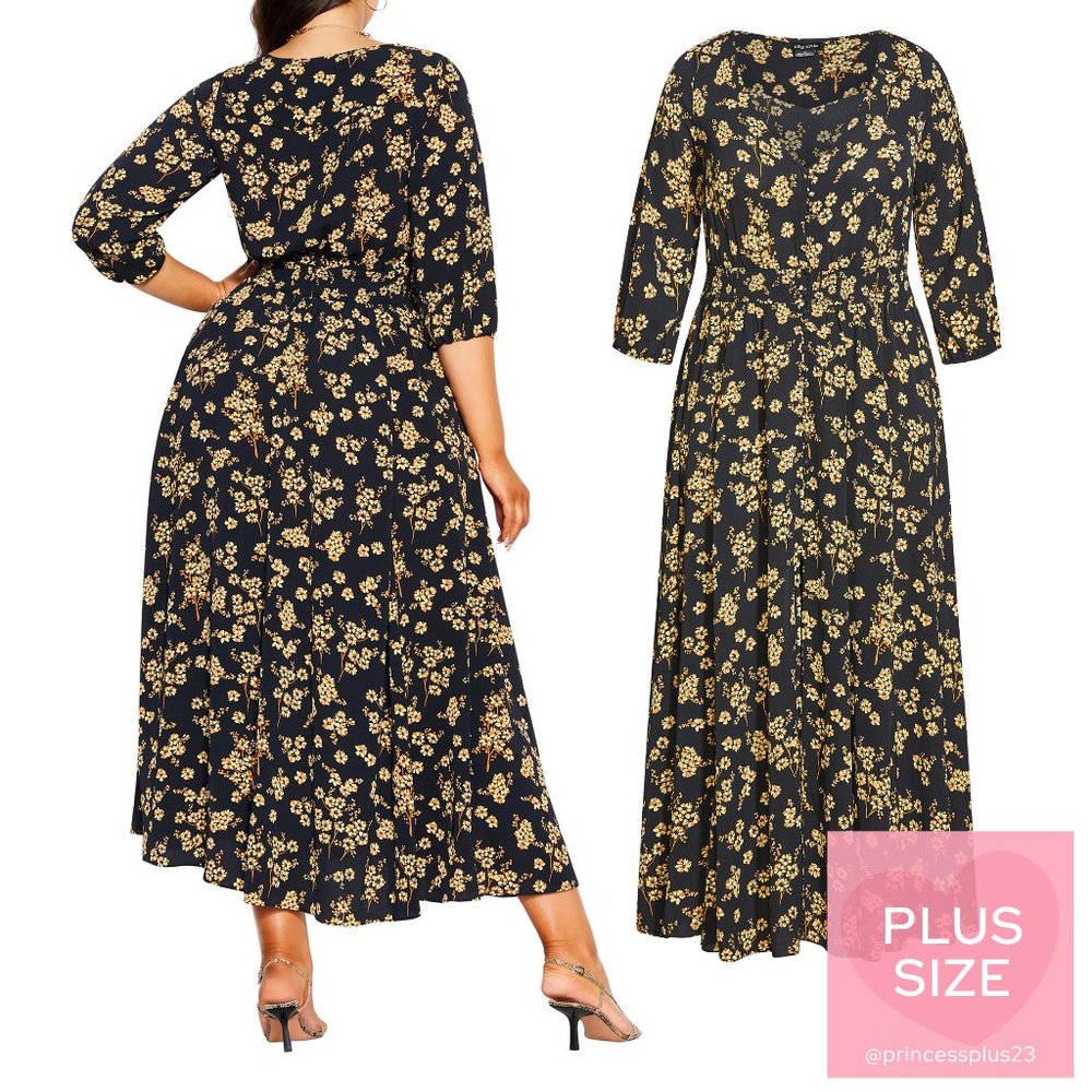City Chic | *PLUS SIZE* | Desire Print Maxi Dress - Golden Posy